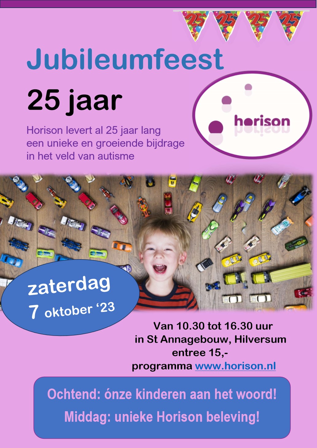poster 25 jaar horison, op 7 oktober 2023 in St. Annagebouw in Hilversum bij de St Vitus kerk.